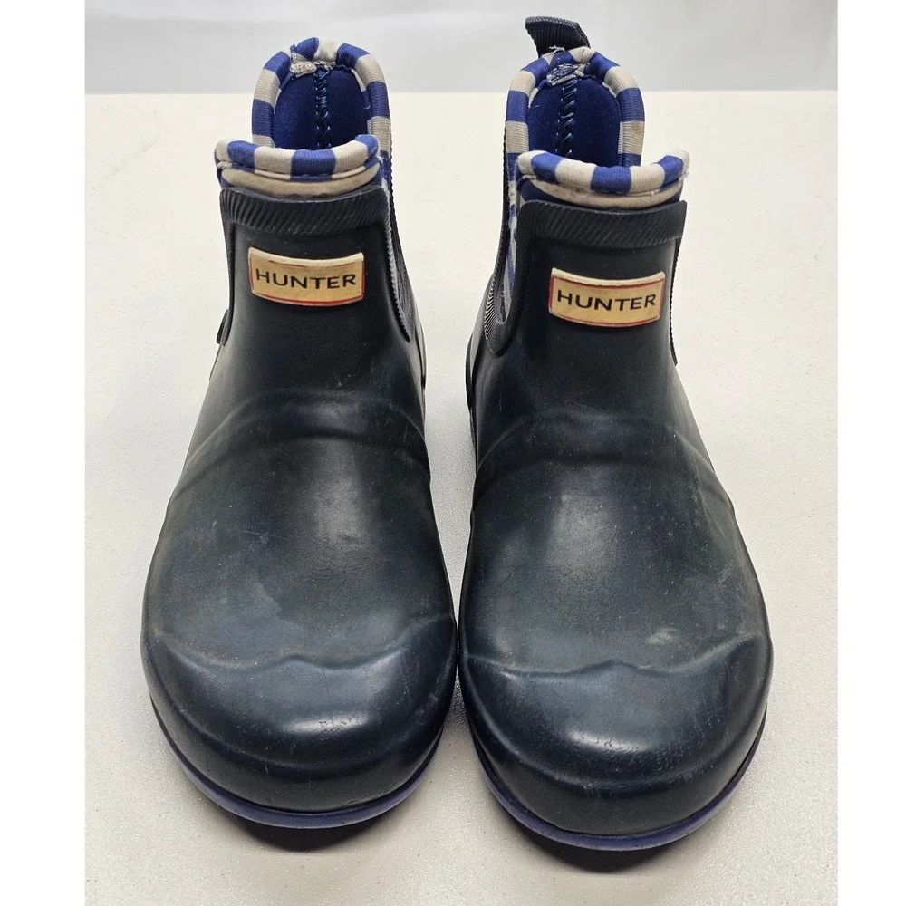 Hunter Kids First Classic Chelsea Rain Boots Navy Blue Striped Size 1 Waterproof